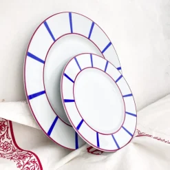 Assiette à dessert basque rouge et bleue