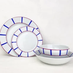 Assiette à dessert basque rouge et bleue