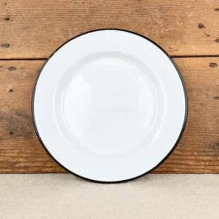 Assiette en émail blanc liseré noir
