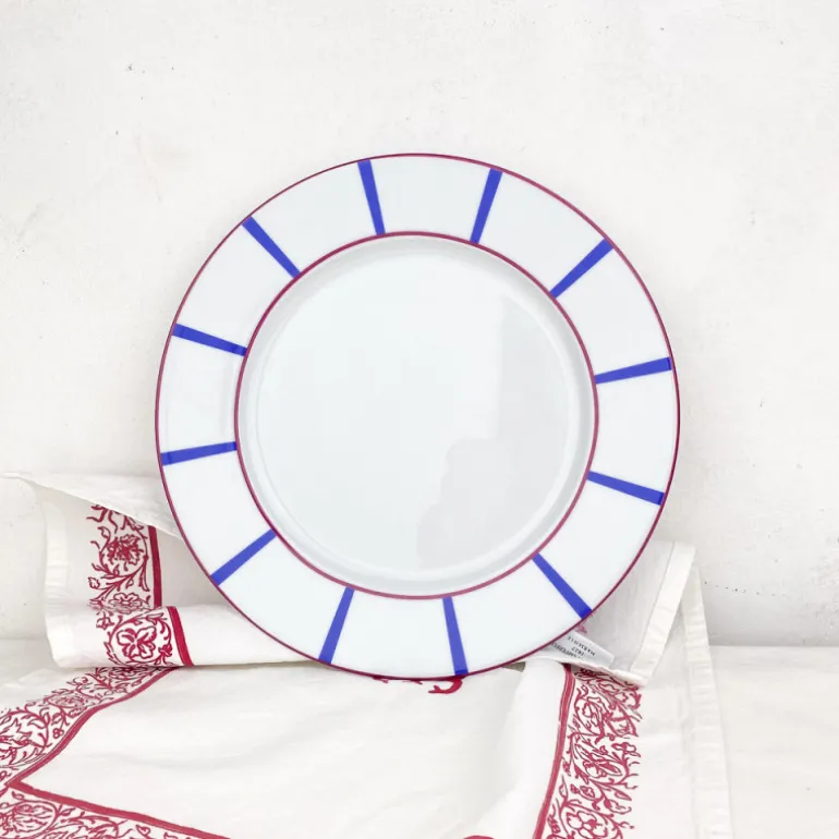 Assiette plate basque rouge et bleue