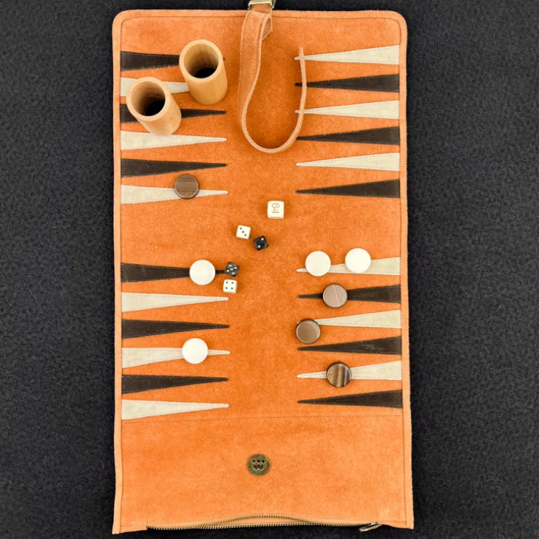 Backgammon de voyage en cuir
