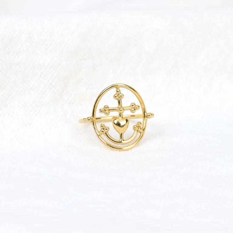 Bague Croix de Camargue perlée Vermeil