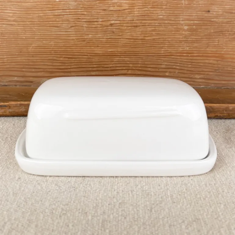 Beurrier en céramique blanche