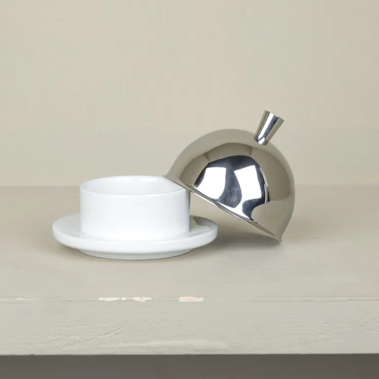 Beurrier porcelaine cloche inox