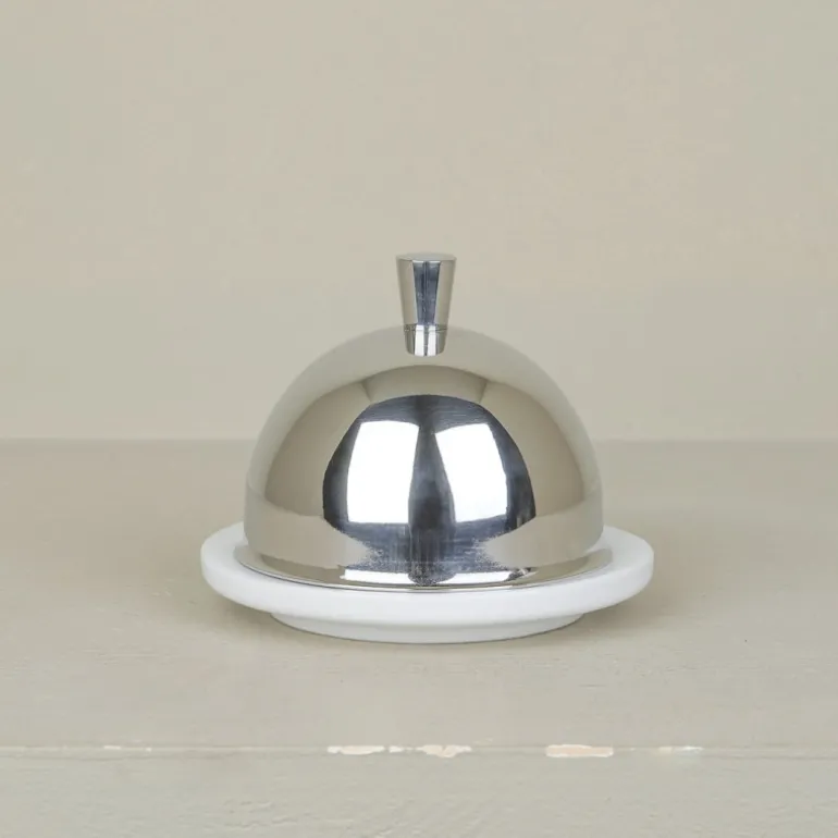 Beurrier porcelaine cloche inox