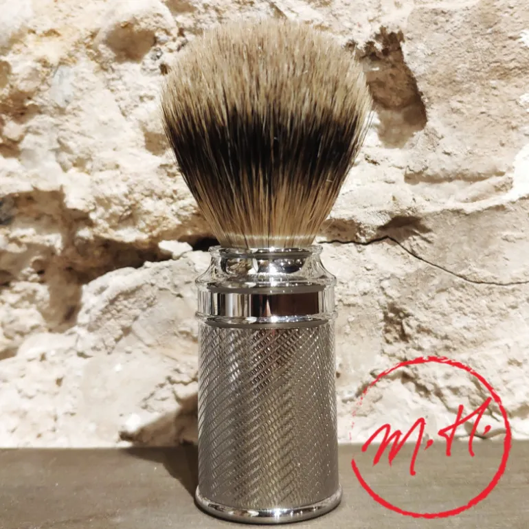 Blaireau pur argenté monture chrome