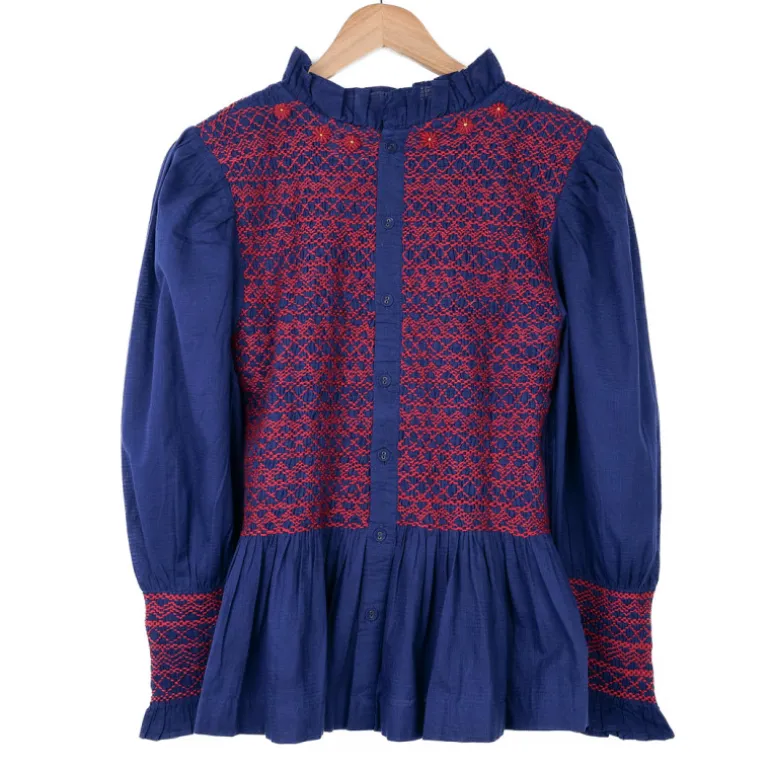 Blouse marine à smocks