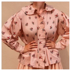 Blouse rose à fleurs