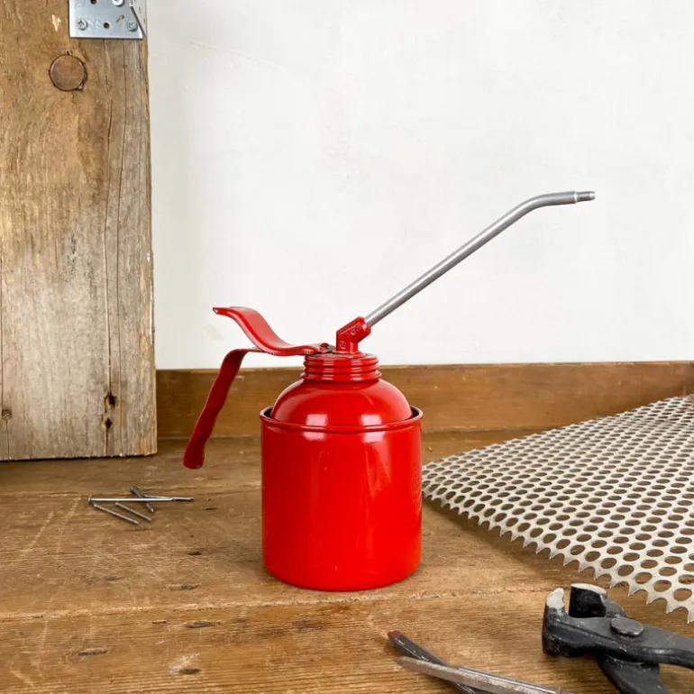 Burette à huile métallique laquée rouge