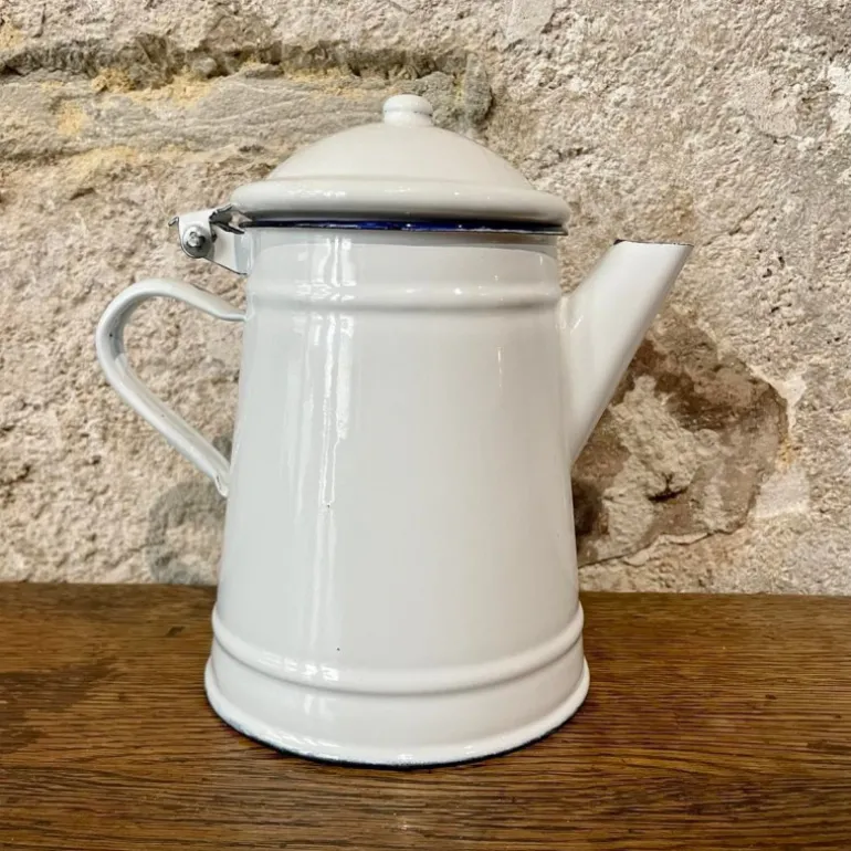 Cafetière conique émail liseré bleu