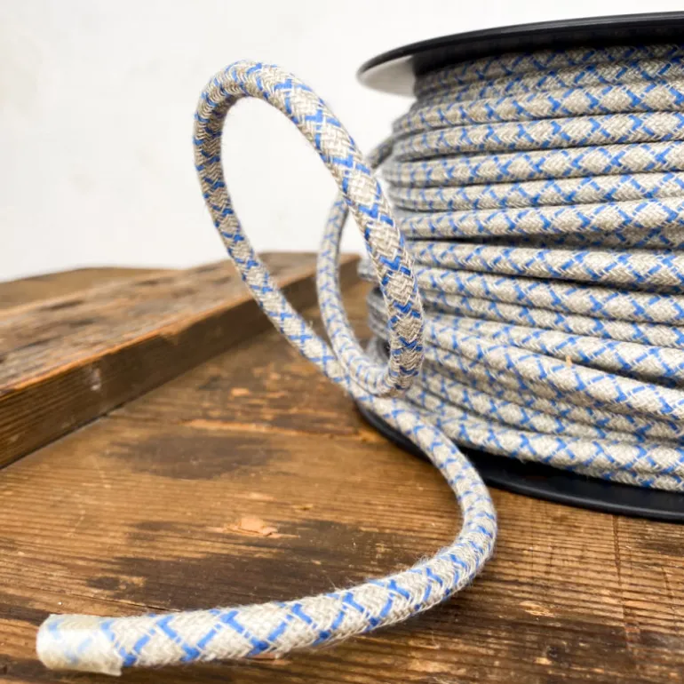 Câble luminaire rond beige et bleu losange