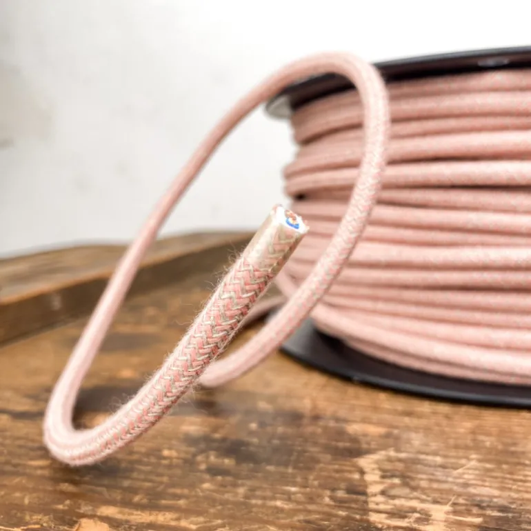 Câble luminaire rond vieux rose et beige