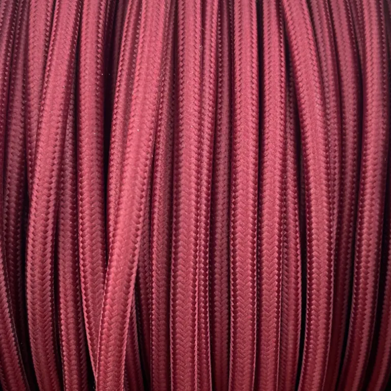 Câble luminaire tissé rond bordeaux