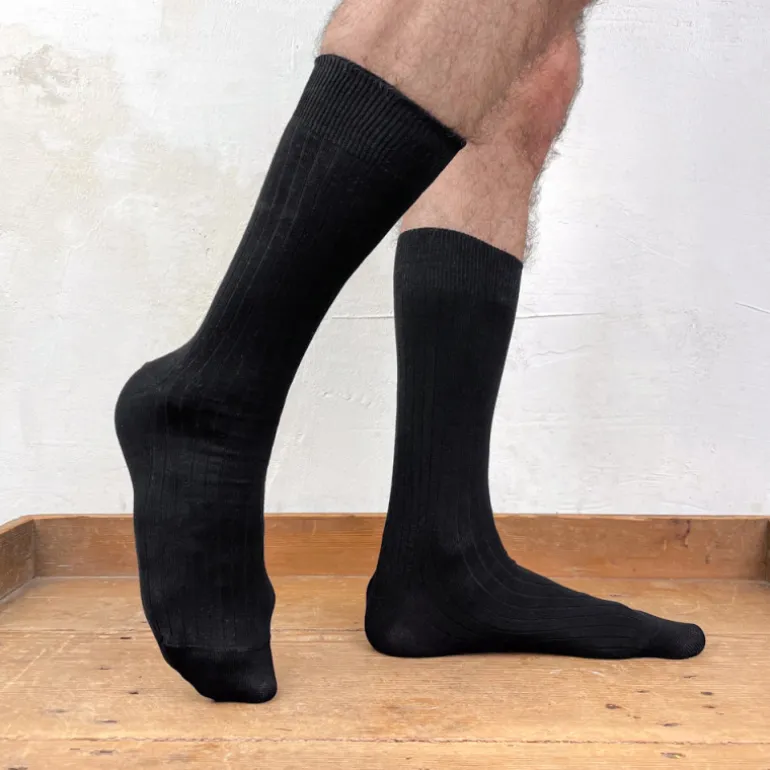 Chaussettes noires en fil d'Ecosse