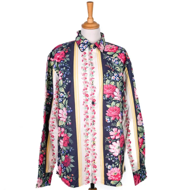 Chemise fleurie à bordures rayées
