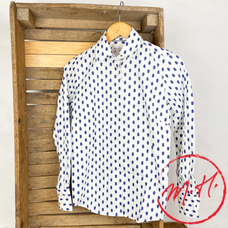 Chemisier femme provençal mosca blanc et bleu