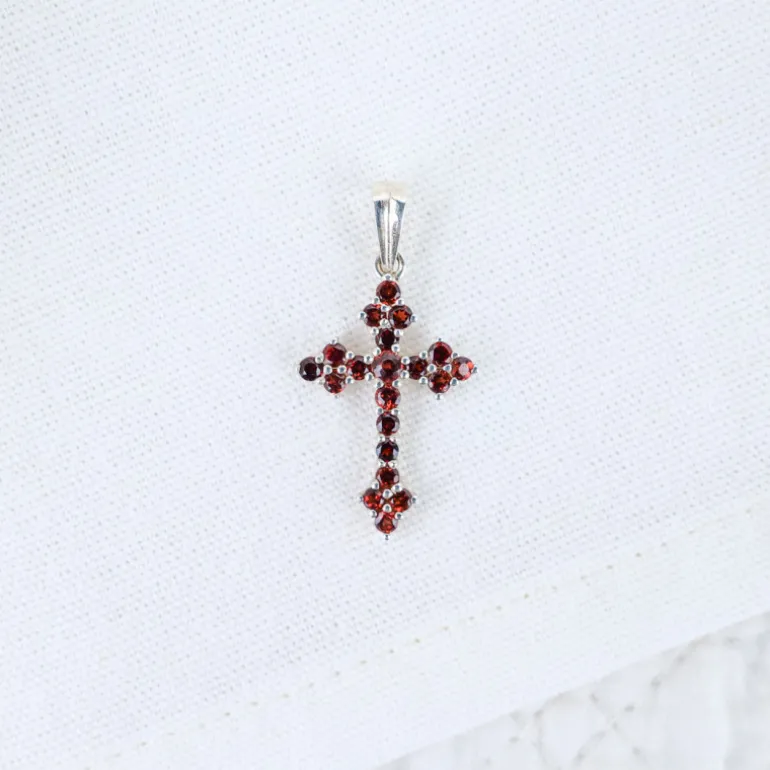 Pendentif croix Arlésienne en argent et grenats