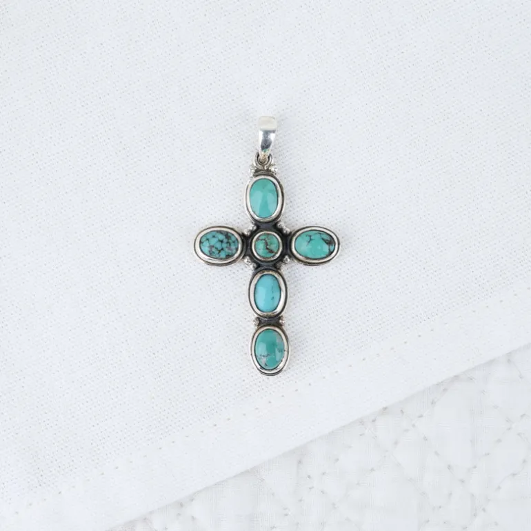 Pendentif croix turquoise sur argent