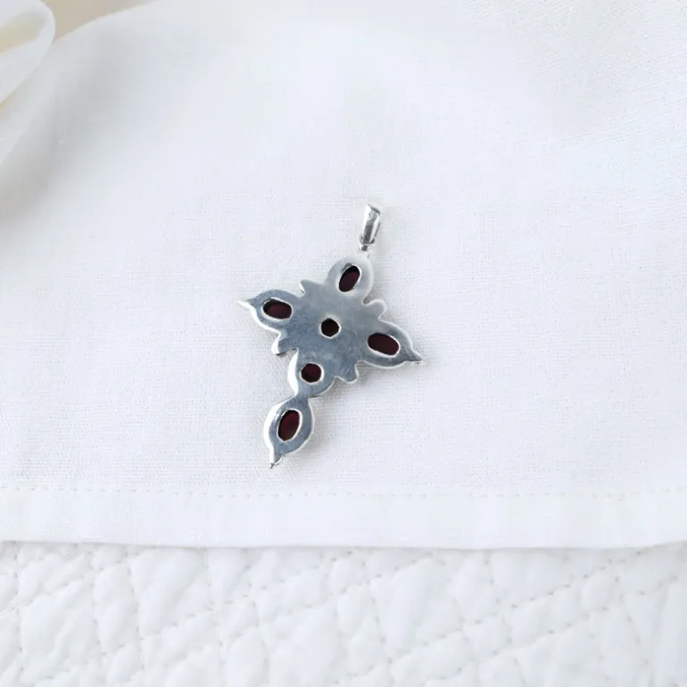 Pendentif croix turquoise sur argent