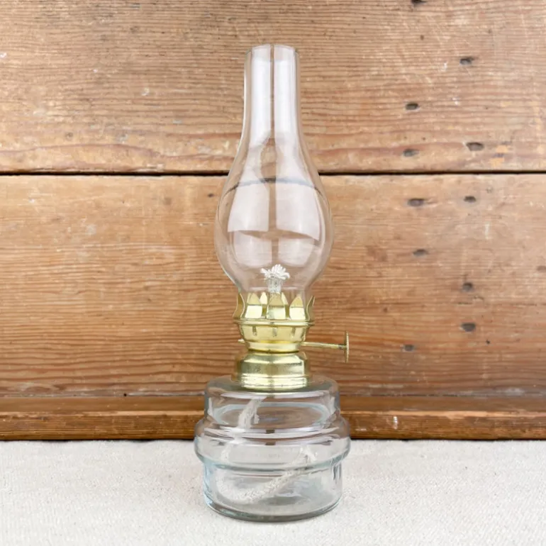 Petite lampe à pétrole verre et laiton