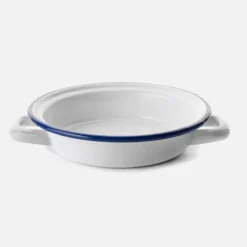 Plat à œufs émaillé blanc bleu
