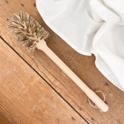 Porte-balayette WC en faïence blanche et sa brosse en bois