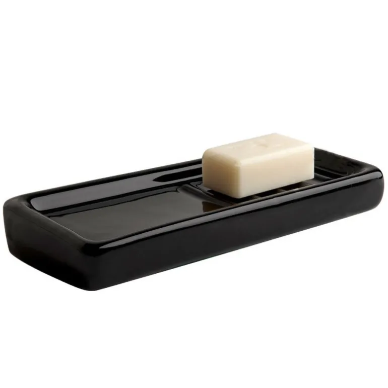Porte-savon & gobelet mural en porcelaine noire