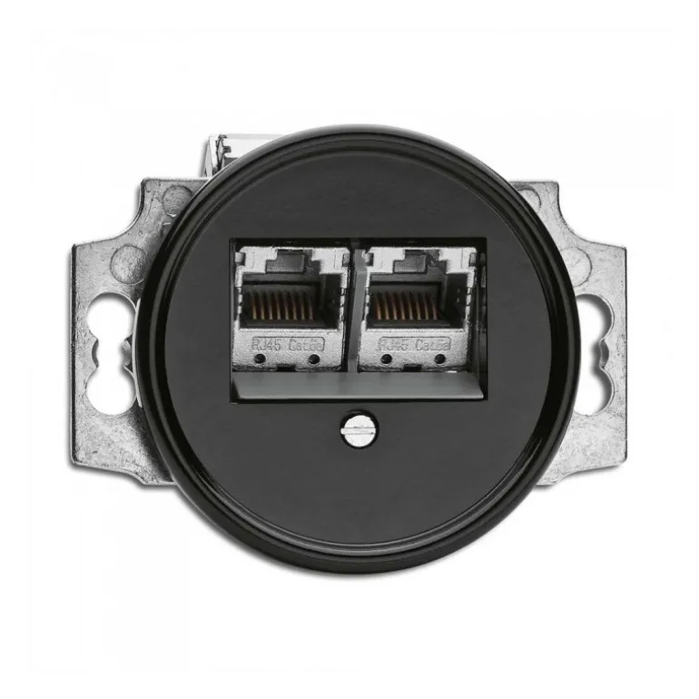 Prise double RJ45 bakélite noire