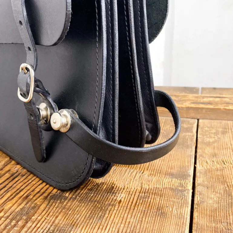 Sacoche cartable double de vélo en cuir noir