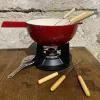 Service à fondue fonte / émail rouge
