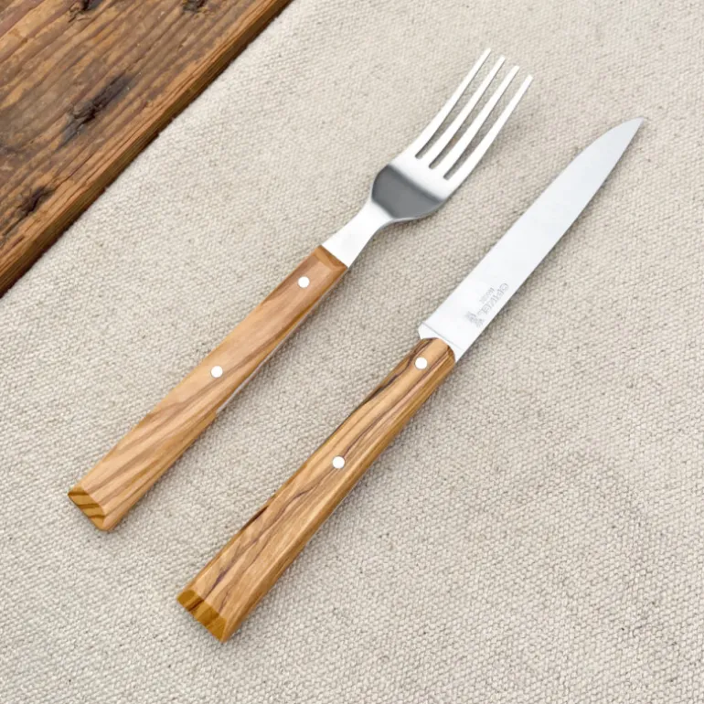 Set de 4 couteaux et fourchettes en olivier Opinel