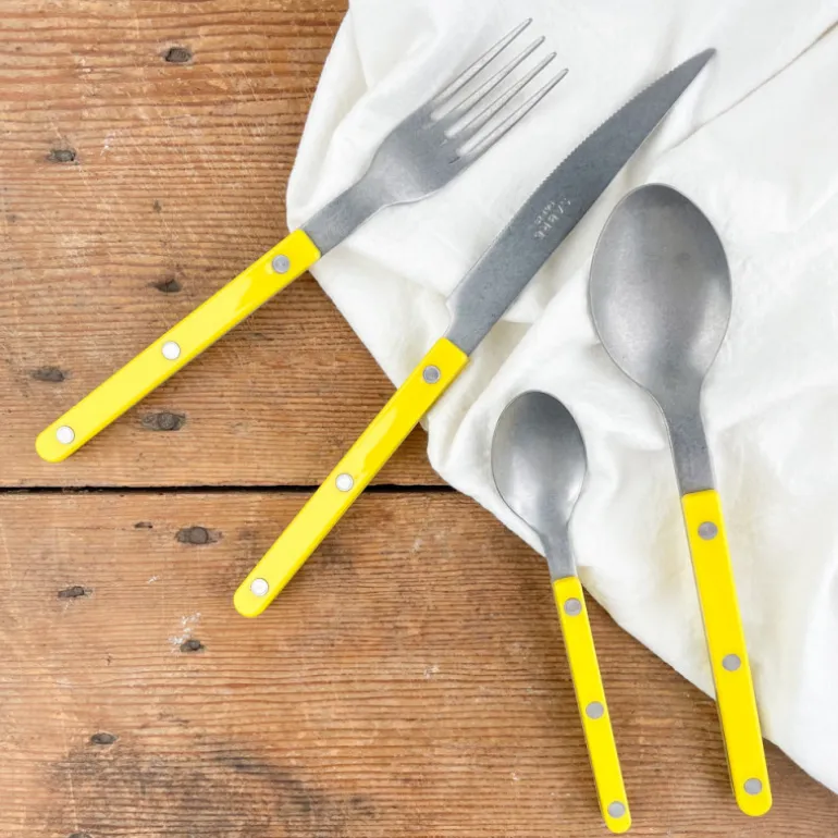 Set de 4 couverts de table jaunes effet mat