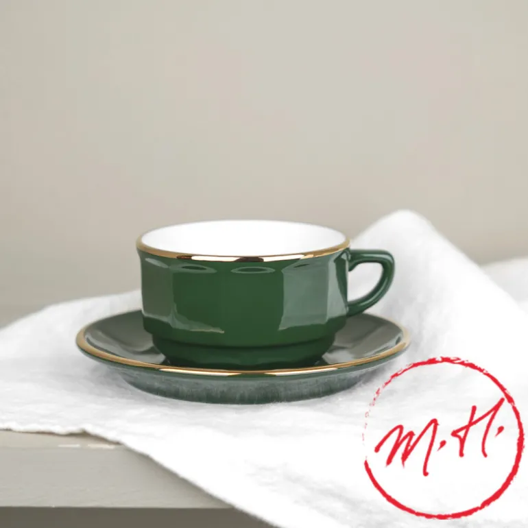 Tasse et soucoupe vert empire filet or