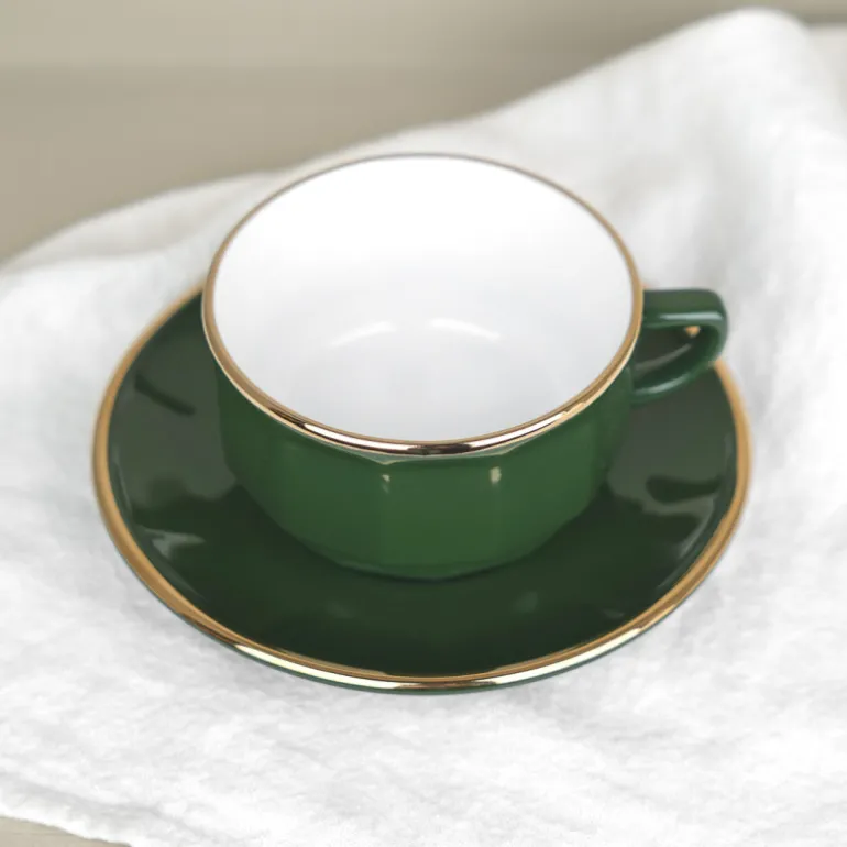 Tasse et soucoupe vert empire filet or