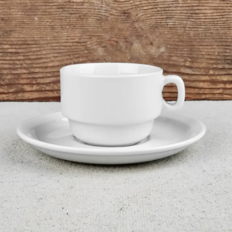 6 Tasses à café en porcelaine blanche avec soucoupes