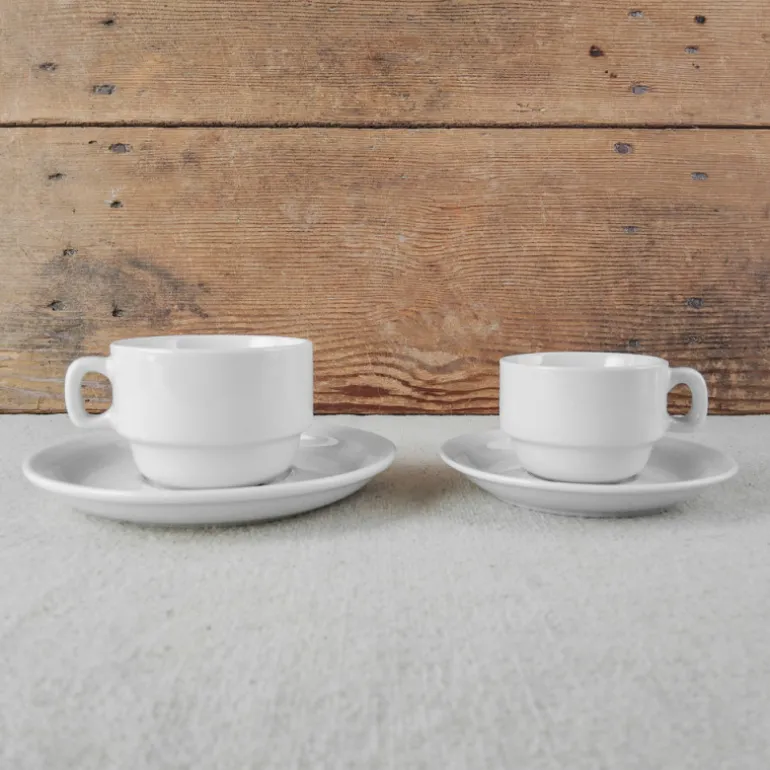 6 Tasses à café en porcelaine blanche avec soucoupes