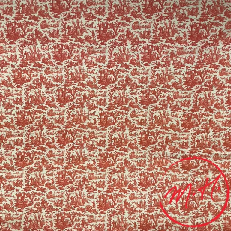 Tissu au mètre "toile de Jouy rouge"